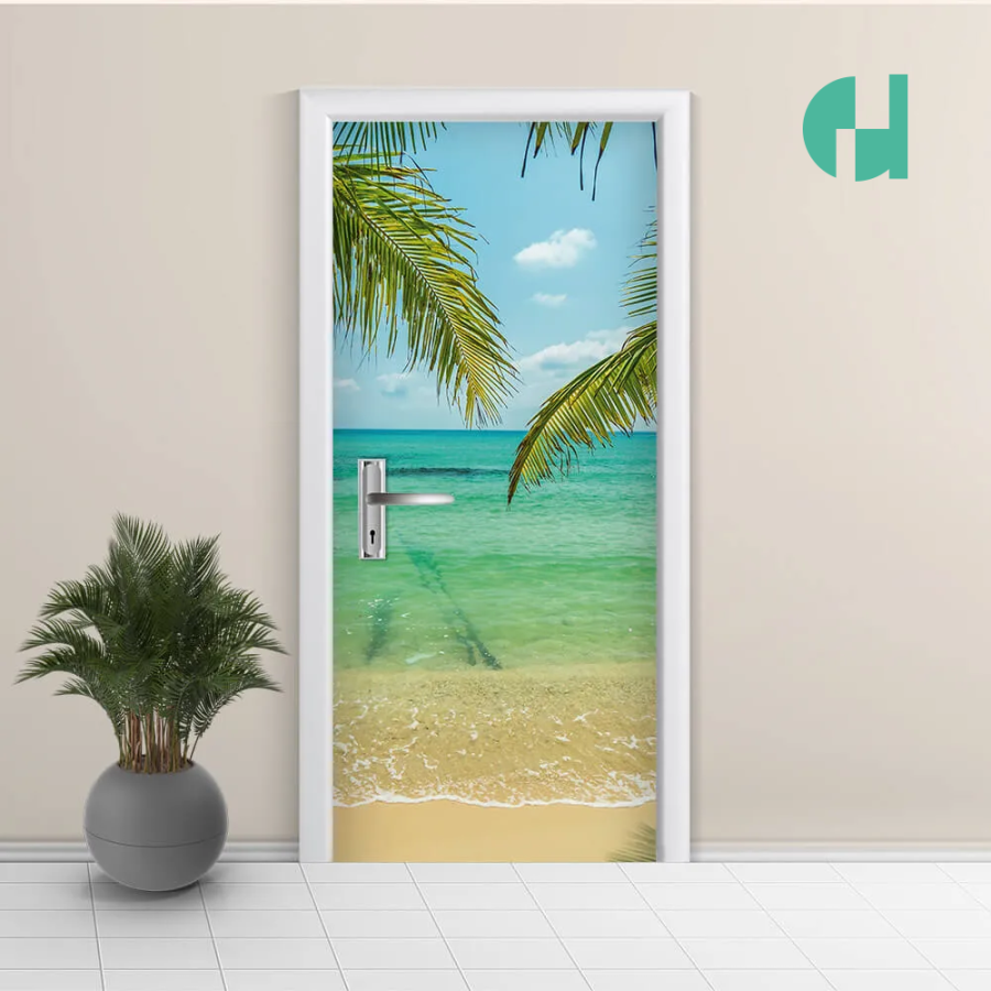Adesivi per porte di loto realistici 3D copertura murale impermeabile in PVC floreale Oriental Flower Door Wallpaper decorazioni per soggiorno